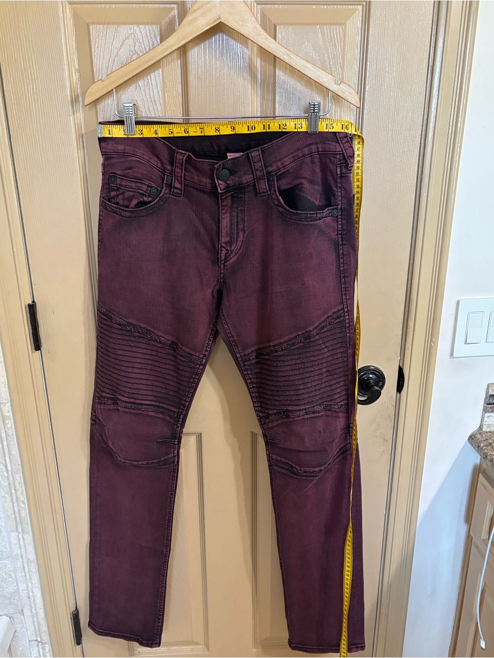 True Religion Men's Slim Moto Jeans - Burgundy Plum